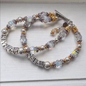NWT Swarovski crystal, Sterling, gold double strand “Kyle & Kim” name bracelet